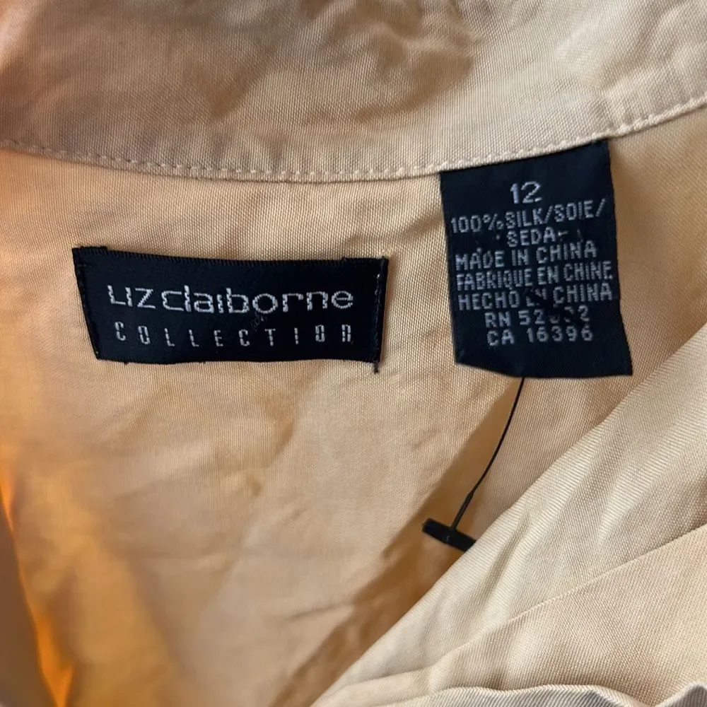 Vintage Y2K Liz Claiborne Collection 100% Silk golden yellow blouse  P2P: 22" - Picture 8 of 12